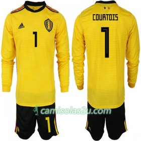 Camisolas de Futebol Bélgica COURTOIS 1 Criança Equipamento Alternativa Copa do Mundo 2018 Manga Comprida